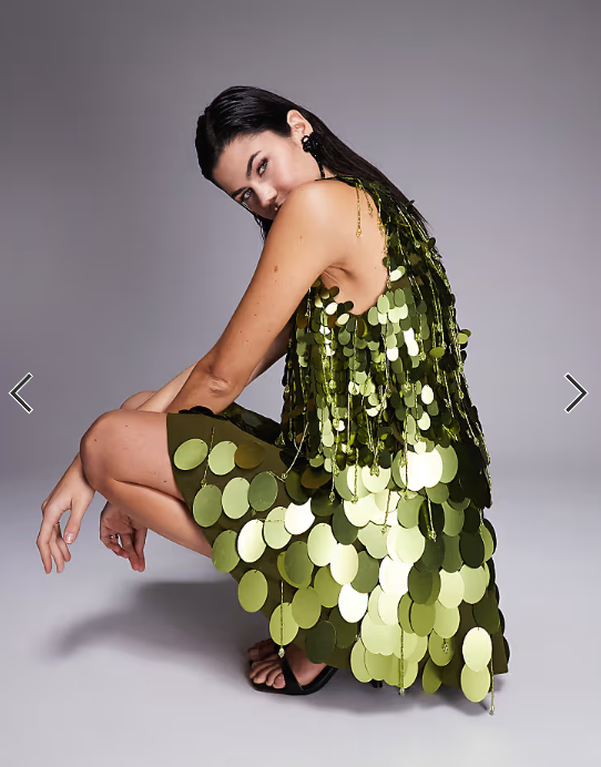 ASOS DESIGN dropped slouchy waist embellished mini dress in green