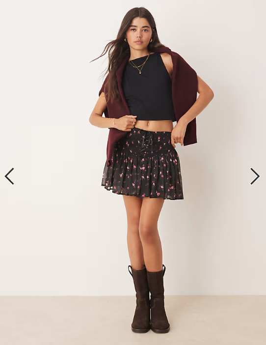 Miss Selfridge ditsy floral shirred waist mini skirt in black