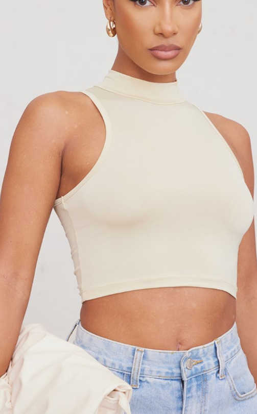 Stone Recycled Slinky High Neck Sleeveless Crop