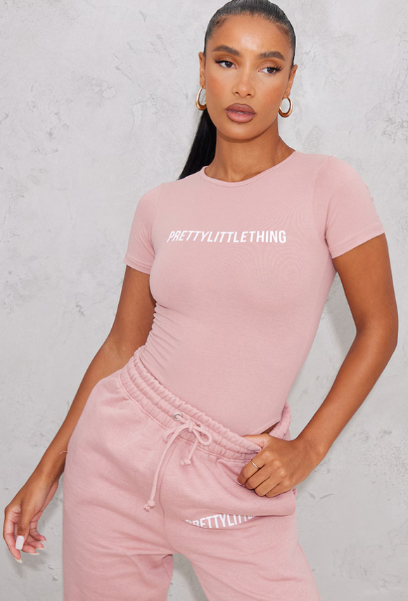 Logo Light Pink Short Sleeve Bodysuit