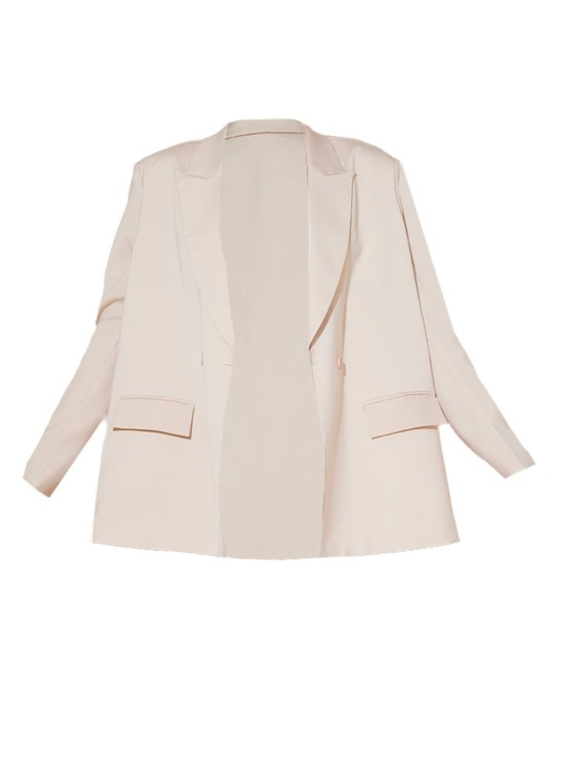 Stone Woven Oversized Shoulder Pad Pocket Blazer