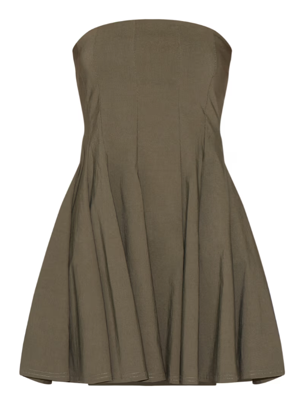Plt - Khaki Stretch Woven Bandeau Pleated Shift Dress