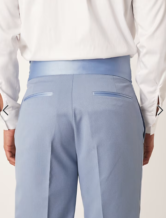 ASOS DESIGN straight tuxedo suit trousers with cummerbund waistband in blue