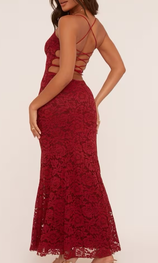 Ego - Bandeau lace up back maxi dress - burgundy