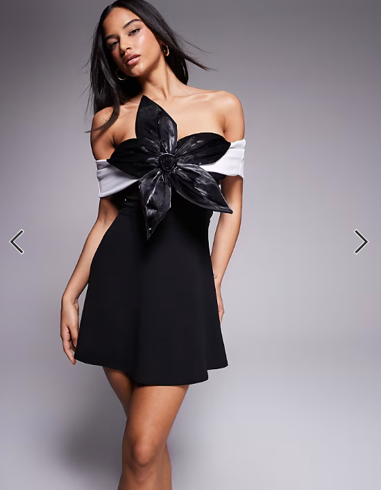 ASOS DESIGN 3D floral structured mini dress in mono in scuba-style fabric