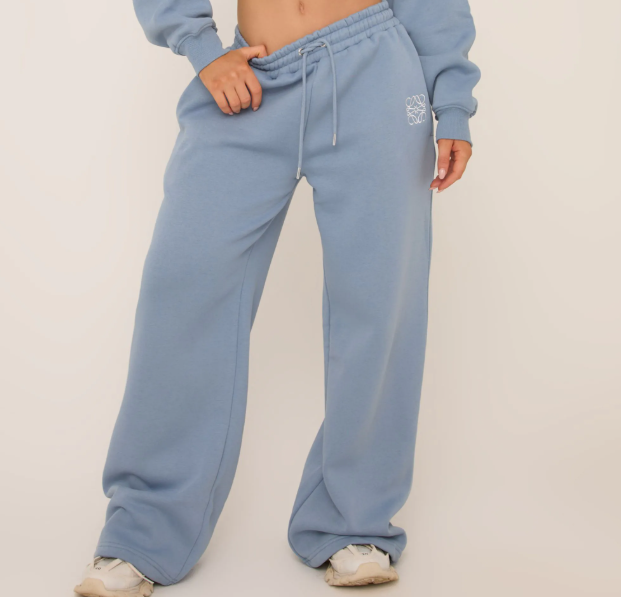 Tie Waist Swirl Graphic Detail Straight Leg Joggers In Blue