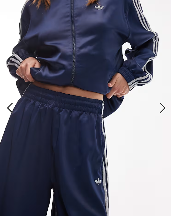 Adidas originals - satin wide leg disco track pants in navy and glitter
