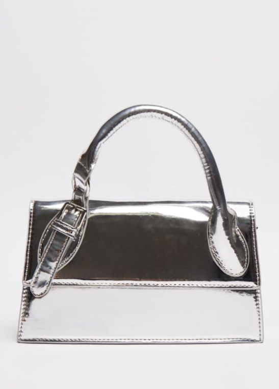 Silver Metallic PU Rectangle Crossbody Bag