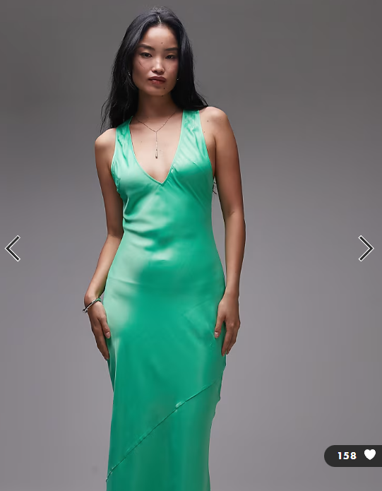 Topshop deep plunge satin maxi dress in green