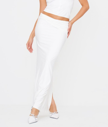 Cream Slinky Double Layer Jersey Twisted Waist Detail Maxi Skirt