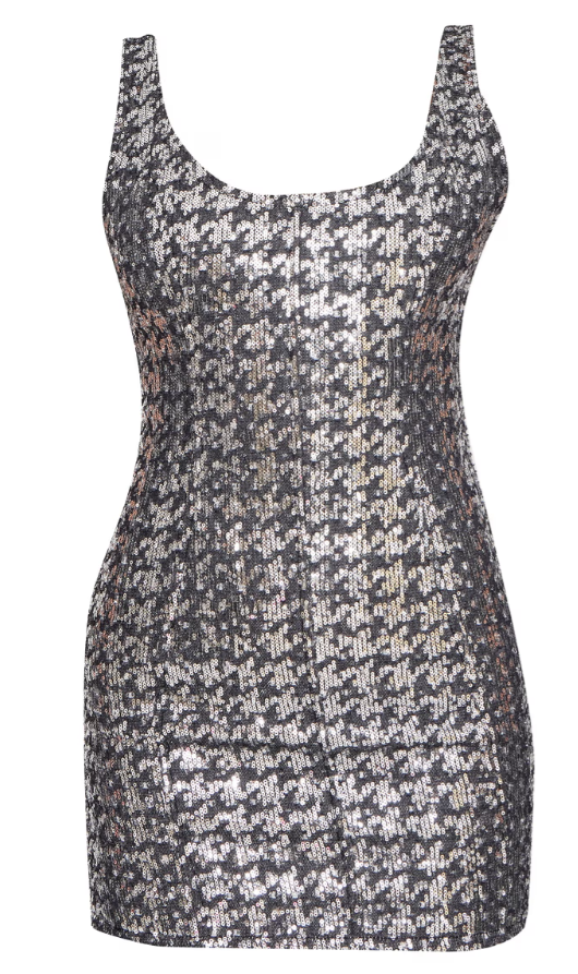 Prettylittlething Silver Sequin Denim Mini Dress