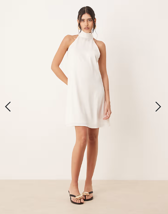 YAS halterneck mini dress with bow back in white