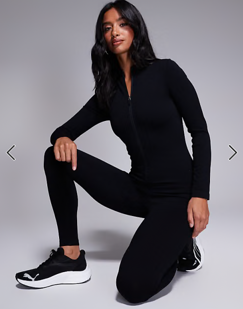 4505 Petite seamless zip front all-in-one in black