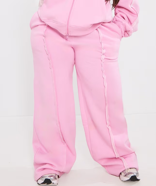 Plt - Plus Light Pink Oversized Wide Leg Seam Detail Joggers
