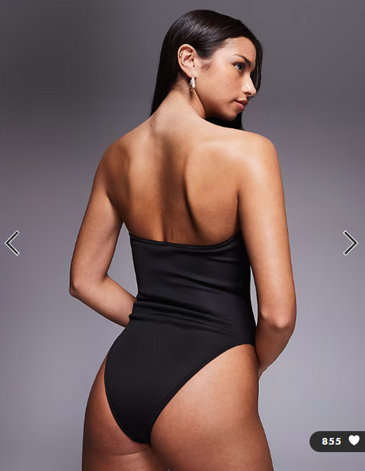 ASOS DESIGN Sydney premium bandeau swimsuit with cutout in black