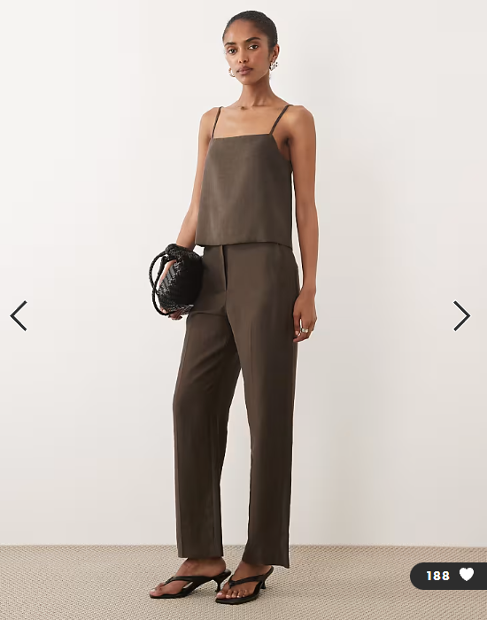 Mango - tempo cami top & pleat front tailored trousers - brown SET