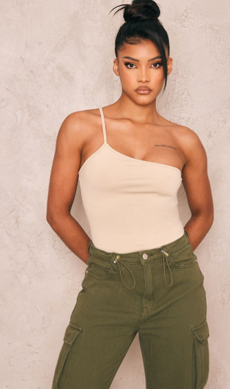 Stone Contour Slinky Strappy One Shoulder Bodysuit