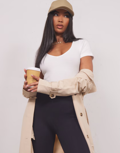 Basic White Rib V Neck Short Sleeve Bodysuit