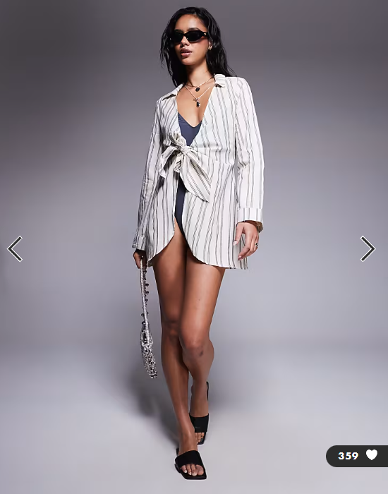 ASOS DESIGN tie front beach shirt dress in neutral stripe
