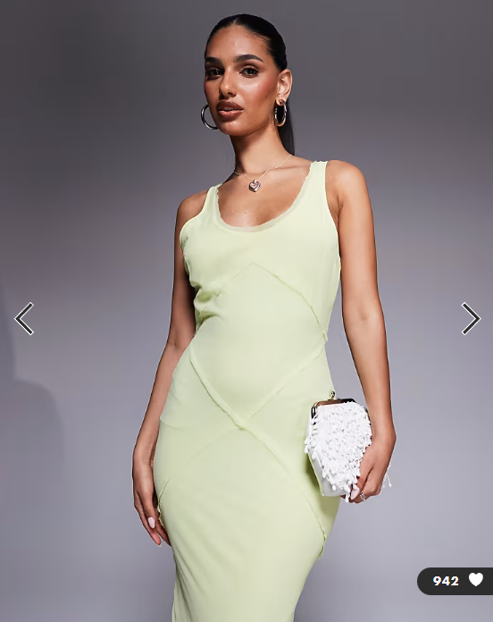 ASOS DESIGN scoop neck raw edge maxi dress with hem detail in lime