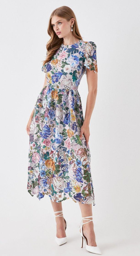 Printed Lace Midi Dress