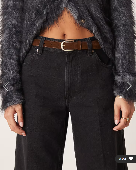 ASOS DESIGN Petite wide leg jeans with crease front and belt in black