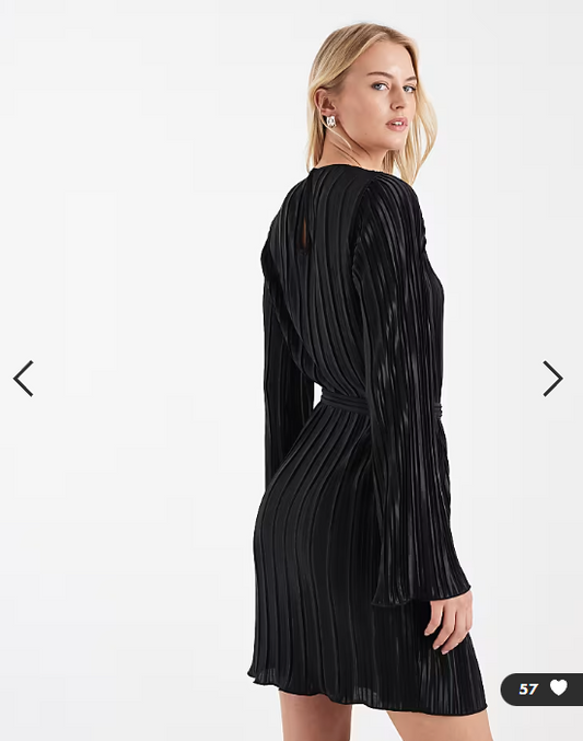 Vero Moda Tall tie waist plisse mini dress in black
