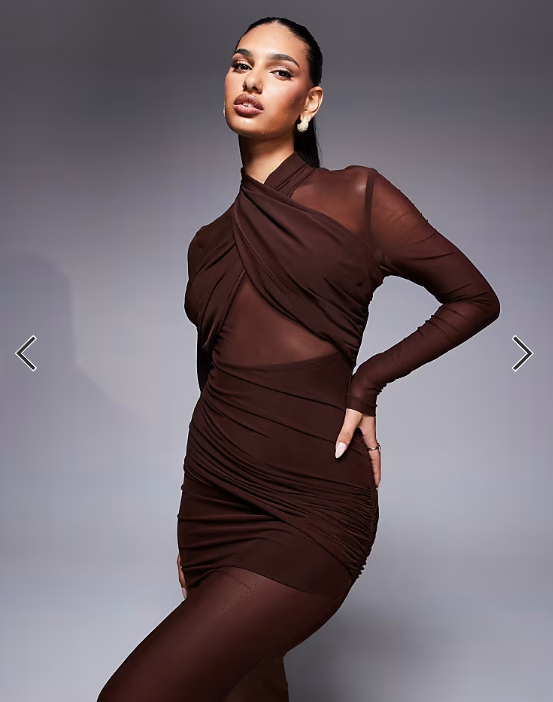 Bardot Veria wrap mesh maxi dress in chocolate