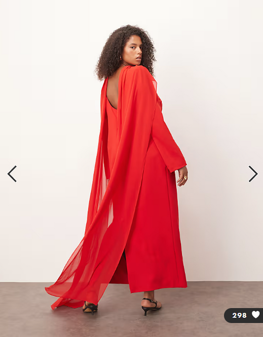 ARRANGE Curve structured crepe long sleeve maxi dress with chiffon overlay in red