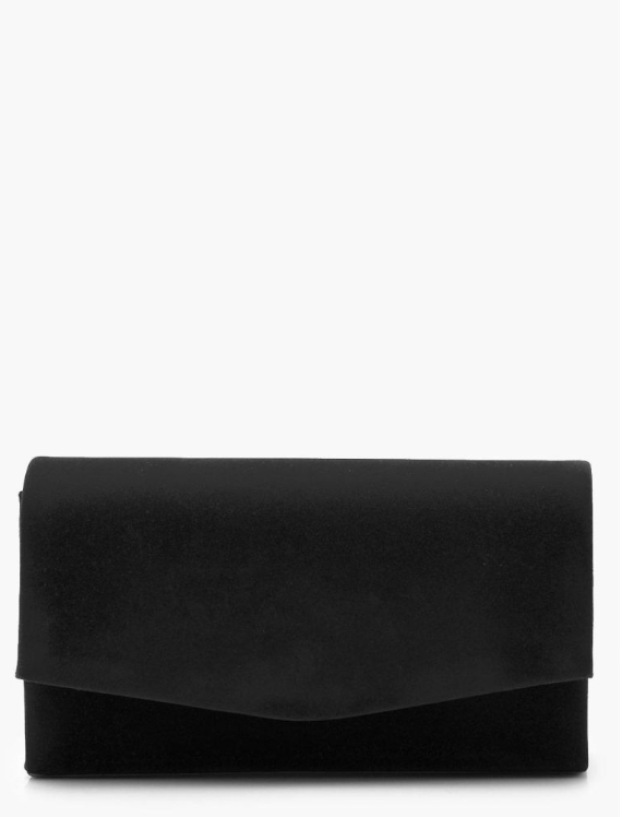 Boohoo Structured Suedette Clutch Bag & Chain - black