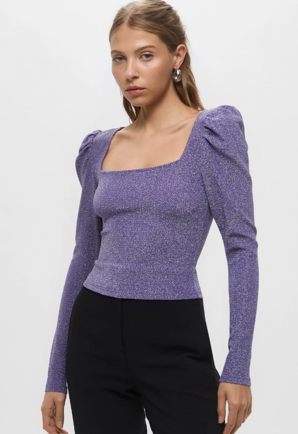 H&M - glitter Purple puff shoulder top