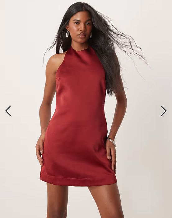 Six Stories satin mini shift dress in ruby red