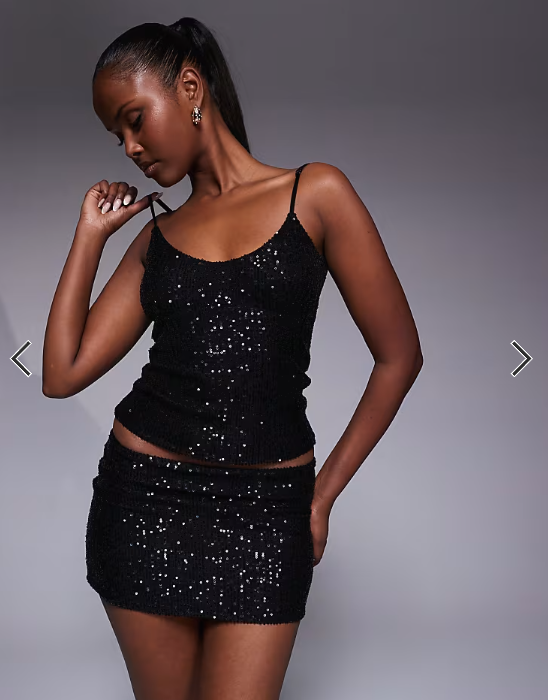 Fashionkilla exclusive sequin micro mini skirt co-ord in black