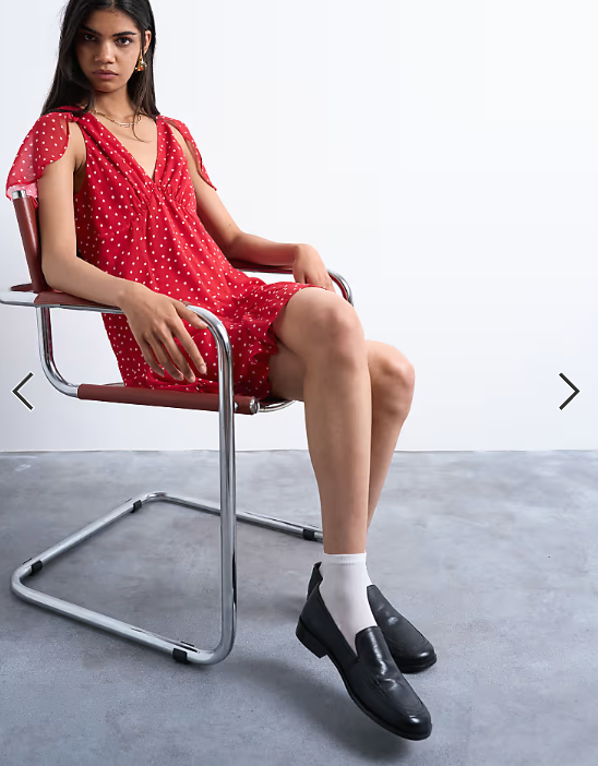 Topshop cape sleeve godet hem mini dress in red based spot