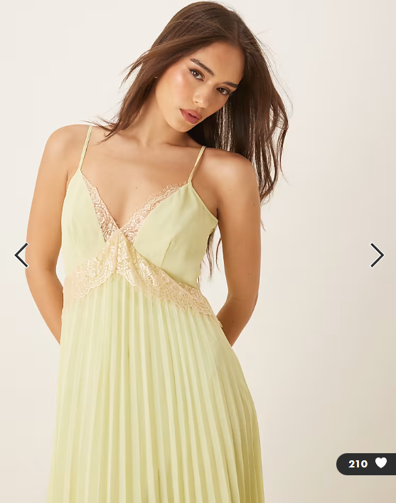 ASOS DESIGN V neck lace trim pleated cami midi dress in sage green