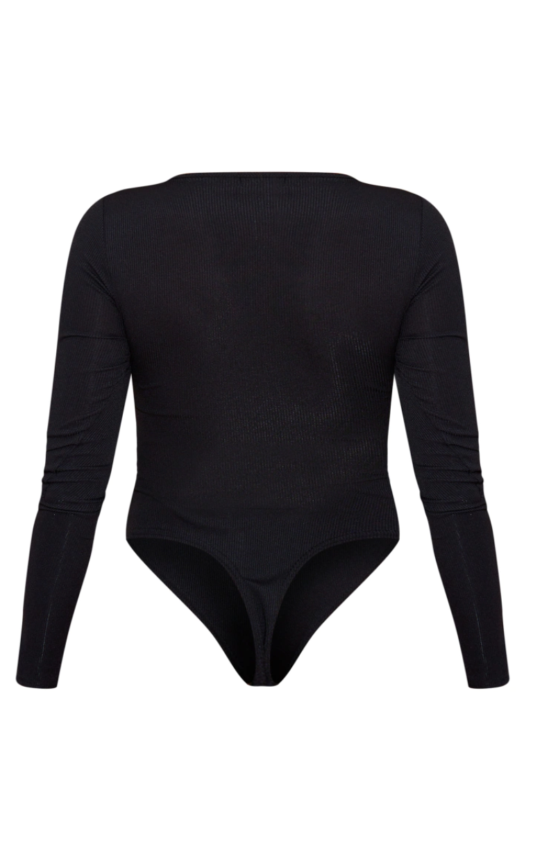 Shape Black Rib Long Sleeve Square Neck Bodysuit