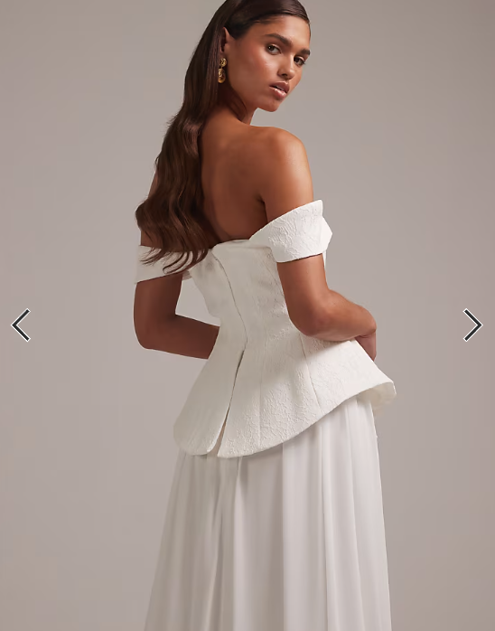 ASOS DESIGN structured lace bodice maxi wedding dress with chiffon skirt in ivory