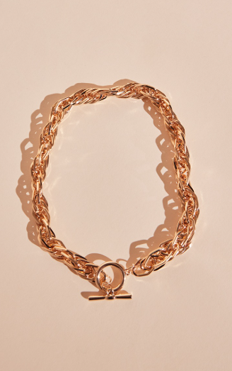 Gold Chunky Twist T Bar Necklace