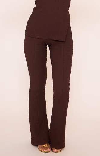Ego - Mid Rise Flared Trousers In Brown Texture