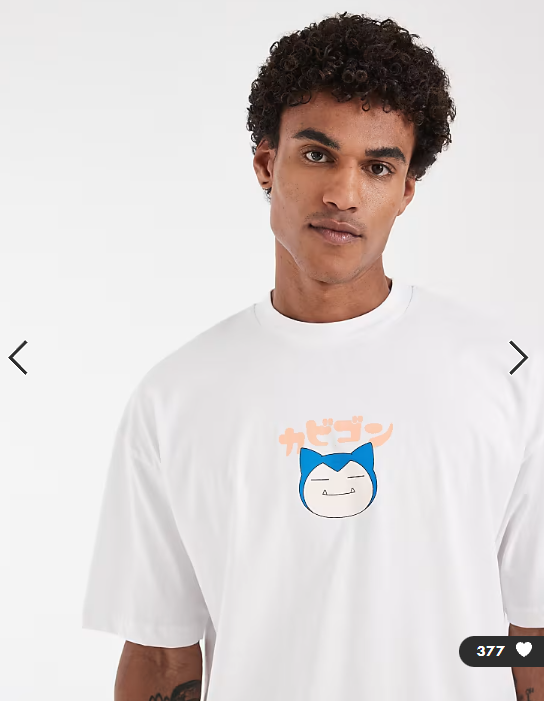 ASOS DESIGN oversized tee with Snorlax Pokemon print in White.
