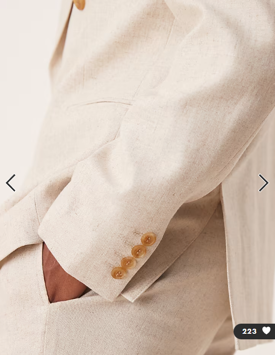 ASOS DESIGN double breasted regular linen blend suit jacket in natural beige