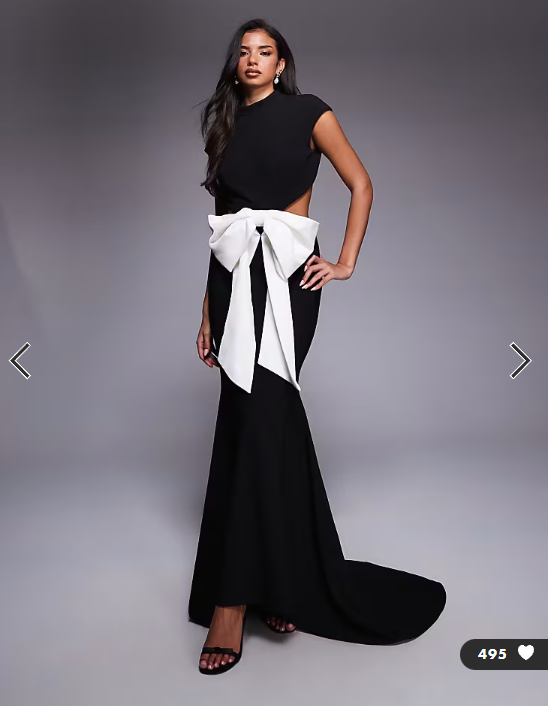 ASOS LUXE cut out maxi dress with contrast bow in black