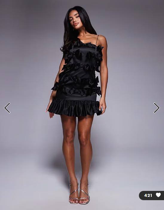 ASOS LUXE satin mini dress with all over 3D bows in black