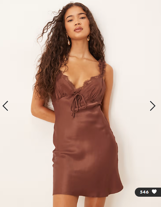 ASOS DESIGN frill detail cami satin slip mini dress in chocolate