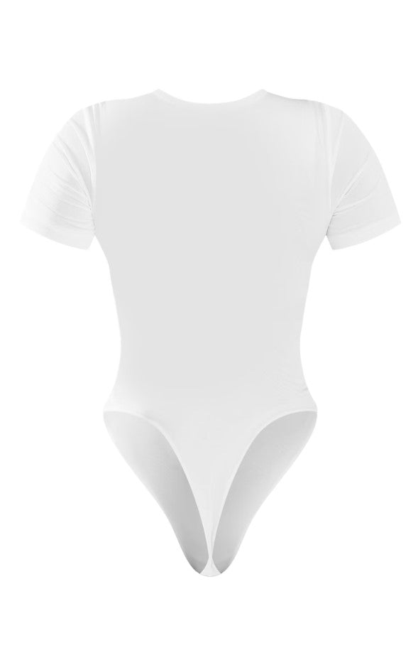 Basic White Slinky Short Sleeve Bodysuit