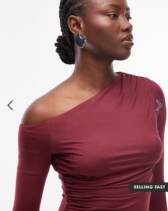 ASOS DESIGN slinky off shoulder ruched detail long sleeve top in burgundy