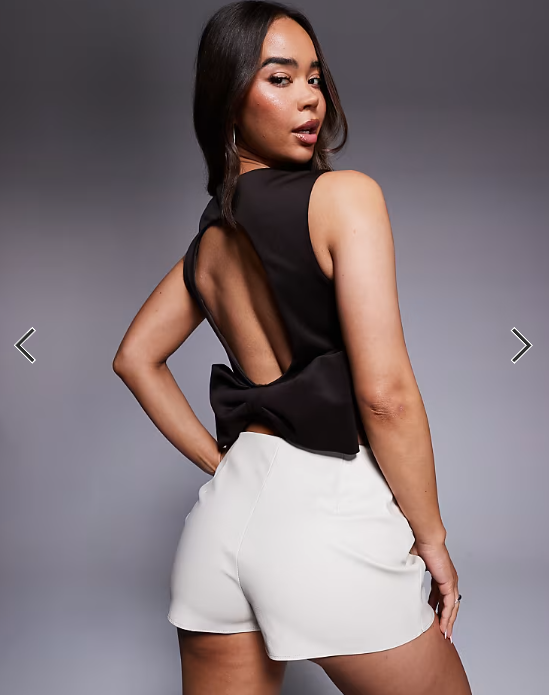 ASOS DESIGN bow detail open back crop top in chocolate in scuba-style fabric