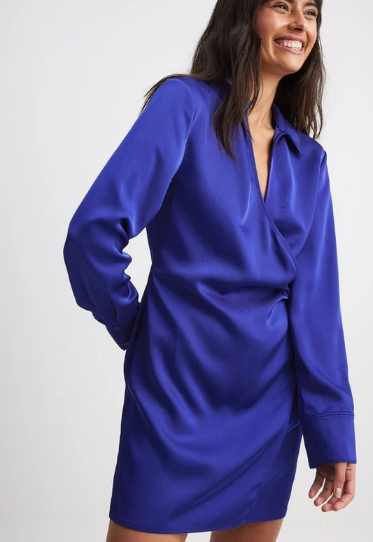 NA-KD - Wrap Satin Mini Shirt Dress