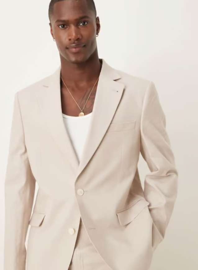 Asos - linen blend slim suit jacket in stone
