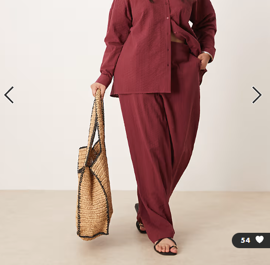ASOS DESIGN Curve seersucker relaxed pull on trousers co-ord in burgundy
